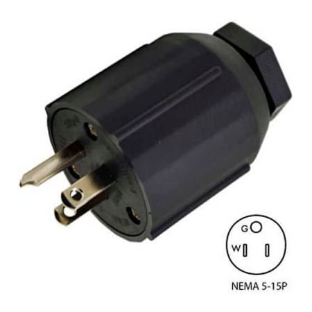 Conntek Conntek 60129, 15A Assembly Straight Blade Plug with NEMA 5-15P Male End, 2 Pole-3 Wire 60129